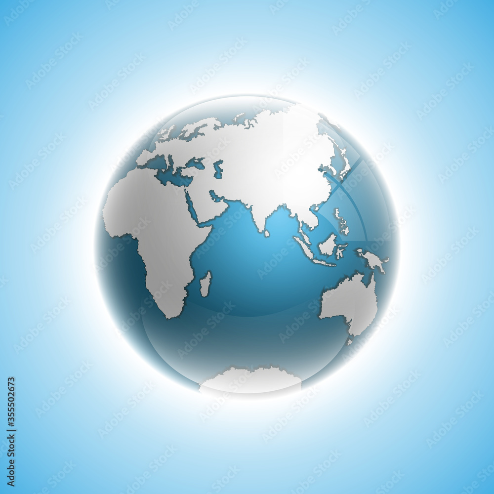 Globe icon with smooth shadows and white map of the continents of the world. Illustration Globe icon with smooth shadows and white map of the continents of the world. Illustration