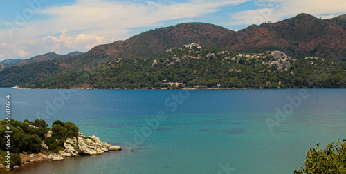 Peaceful seascape presenting on of the part o Marmaris bay, Turkey, selective focus