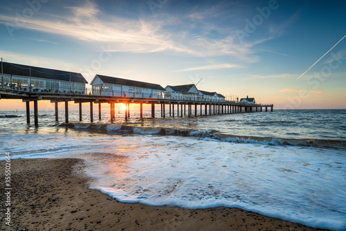 A beautiful sunrise over the pretty pier at Southwold