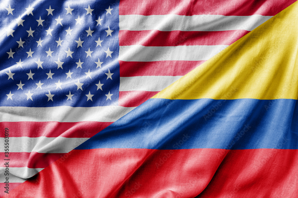 Fototapeta premium Mixed USA and Columbia flag, three dimensional render