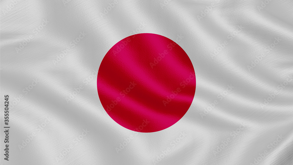 Naklejka premium Flag of Japan. Realistic waving flag 3D render illustration with highly detailed fabric texture.