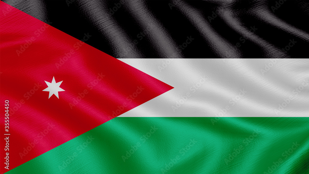Flag of Jordan. Realistic waving flag 3D render illustration with highly detailed fabric texture. Flag of Jordan. Realistic waving flag 3D render illustration with highly detailed fabric texture.