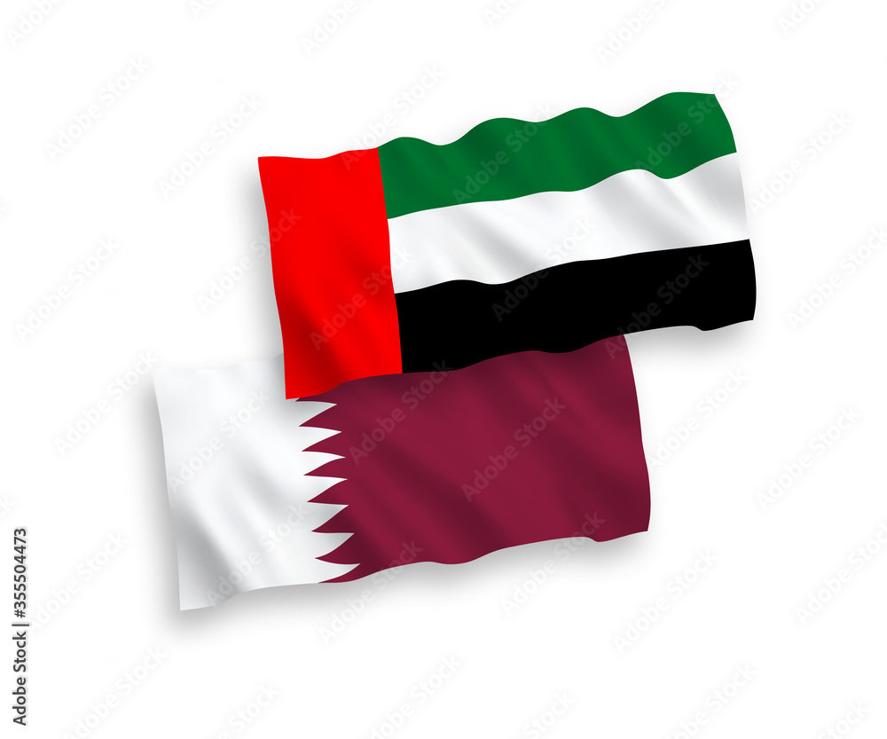 Obraz premium Flags of Qatar and United Arab Emirates on a white background