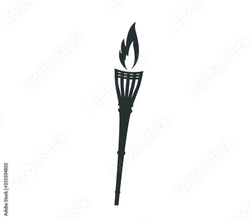 Burning beach bamboo vector. Vector beach torch. Beach fire.  Torch icon. Beach party fire  icon. 