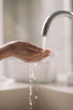 Close up of woman wash her hands.