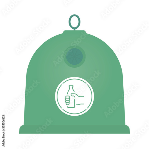 Vector green icon symbol city big dustbin recycling. Isolated on white background.
