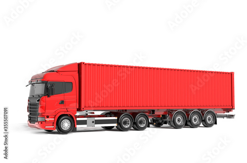 3D rendering of red heavy truck