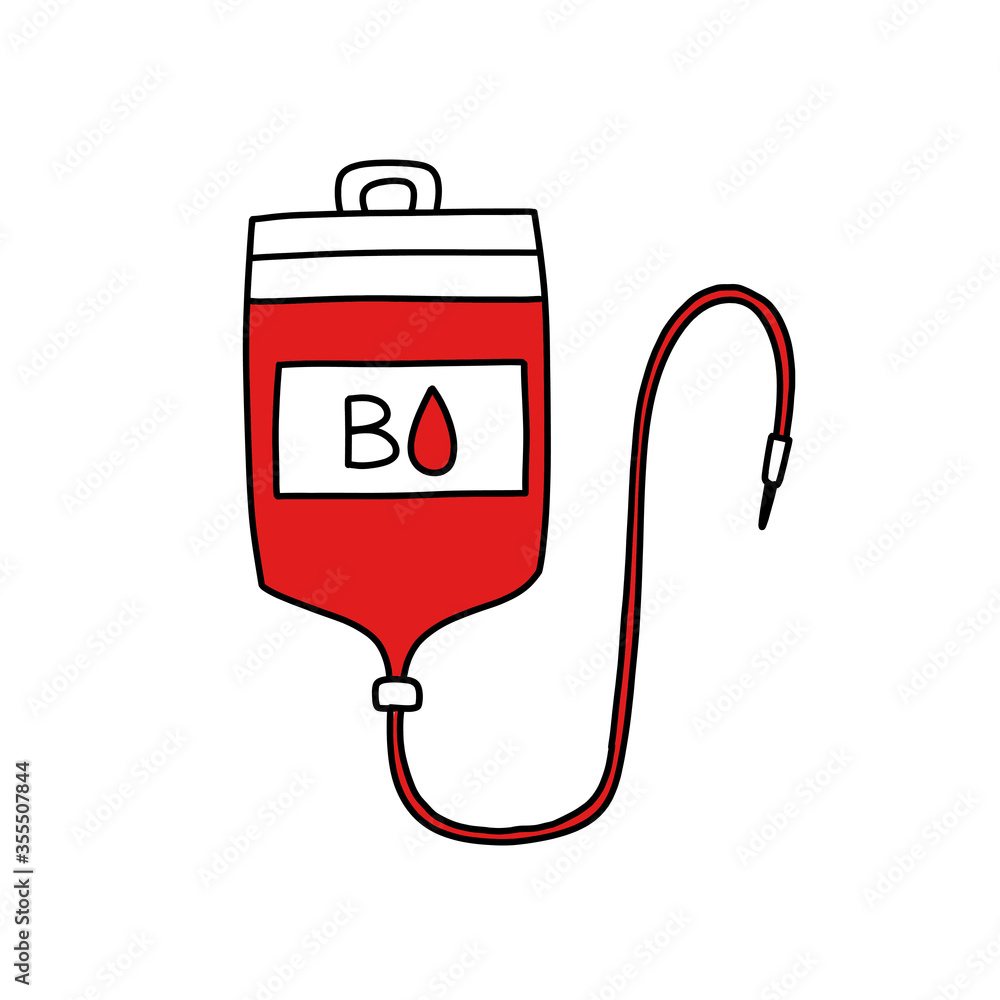 Fototapeta premium blood transfusion bag doodle icon, vector illustration
