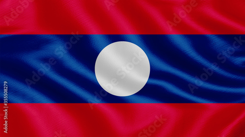 Free Download Flag of Laos. Realistic waving flag 3D render illustration with highly detailed fabric texture. - GFXLoad
