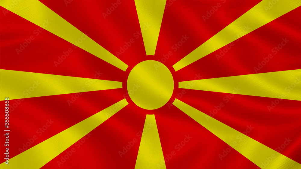 Flag of Macedonia. Realistic waving flag 3D render illustration with highly detailed fabric texture. Flag of Macedonia. Realistic waving flag 3D render illustration with highly detailed fabric texture.