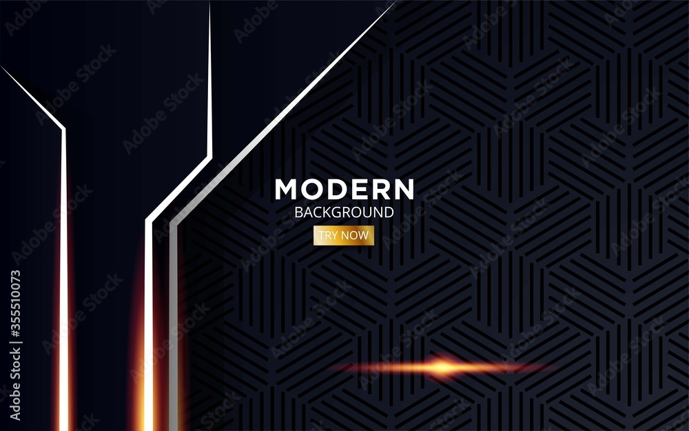 modern abstract future black premium background banner with golden light line in hexagon texture. modern abstract future black premium background banner with golden light line in hexagon texture.