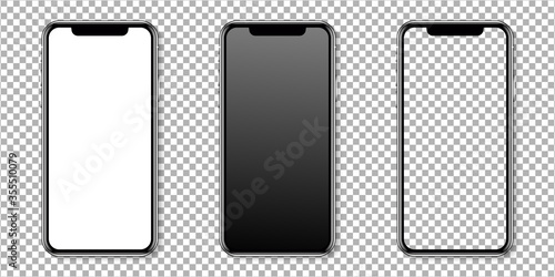 Realistic smartphone display mockup set. Smartphone mockup isolated on transparent background. Realistic vector illustration.