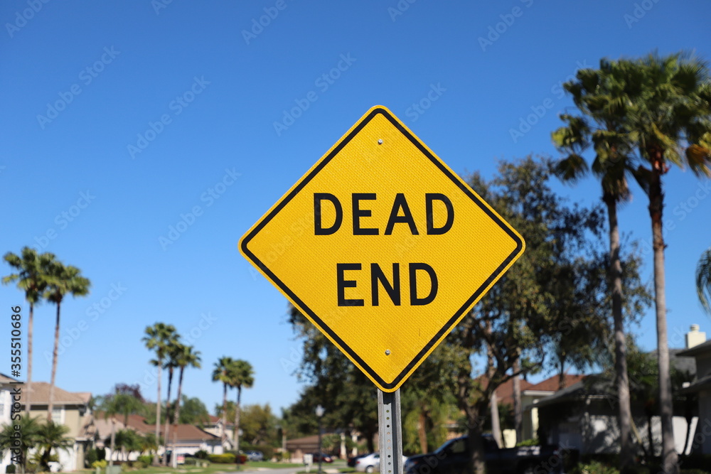 Yellow dead end road sign