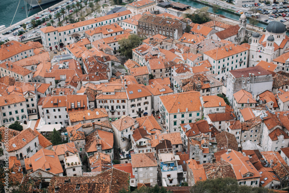 aerial view of the old town of Kotor
