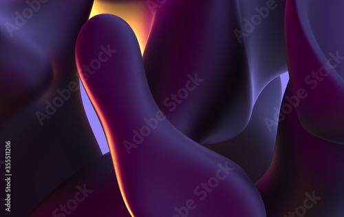 3d render of abstract art 3d background with surreal dunes mountains in organic curve round wavy smooth and soft bio forms in violet purple and orange gradient color