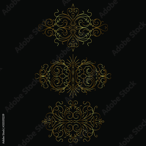 Calligraphic design elements in gold set 2