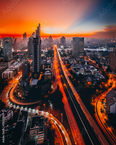 Photography Bangkok city at sunrise time.