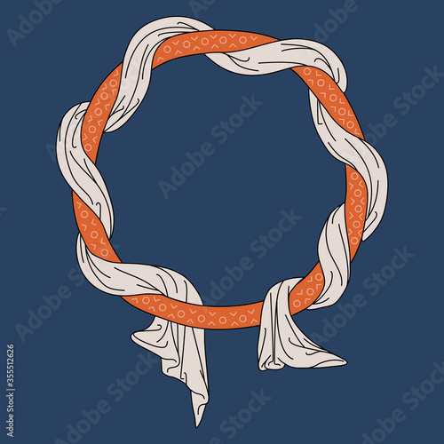 Crown made of intertwined fabric. Fantastic medieval illuminated manuscript motif. Isolated vector illustration. 
