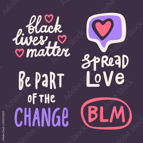 BLM. Black lives matter 2020 sticker. Social media content post banner anti racism. 