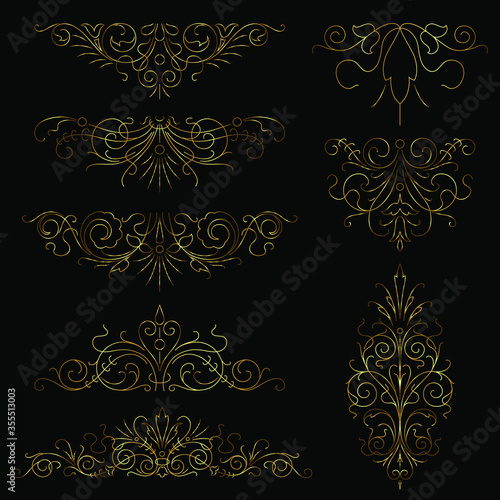 Vector set of calligraphic design elements in gold