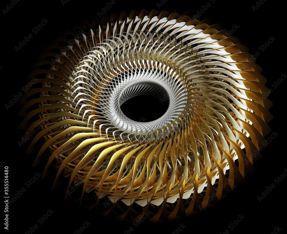 3d render of abstract art of surreal 3d background with part of turbine ...