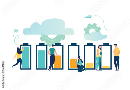 Vector illustration, discharged power sources, various charging state of the battery load