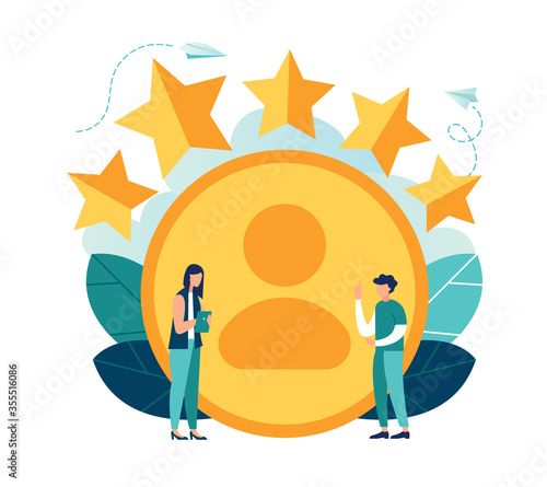 Vector illustration, measuring customer satisfaction and rating stars, satisfactory rating