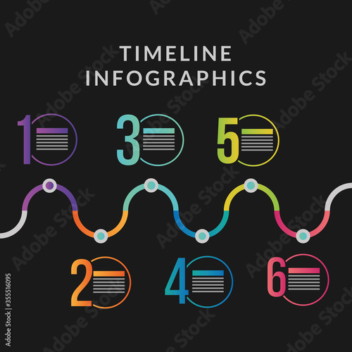 Timeline infographics colored circles with lines vector design
