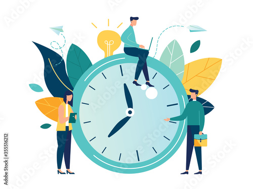 Vector illustration, alarm clock rings on white background, concept of work time management, quick reaction awakening - Vector 