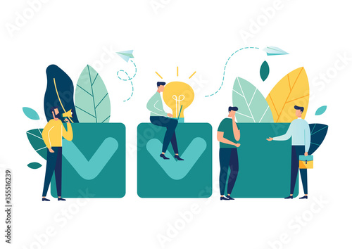 vector illustration. little people characters make an design business graphics tasks scheduling-Vector 
