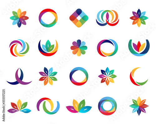 Set of colorful gradient creative trending vector templates for creating logos and identities of various shapes. Abstract shapes, icons for business, marketing, advertising, technology, companies, web