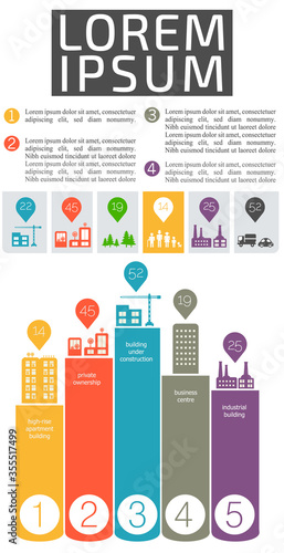 Flat ui design futuristic eco city infographics template with elements collection