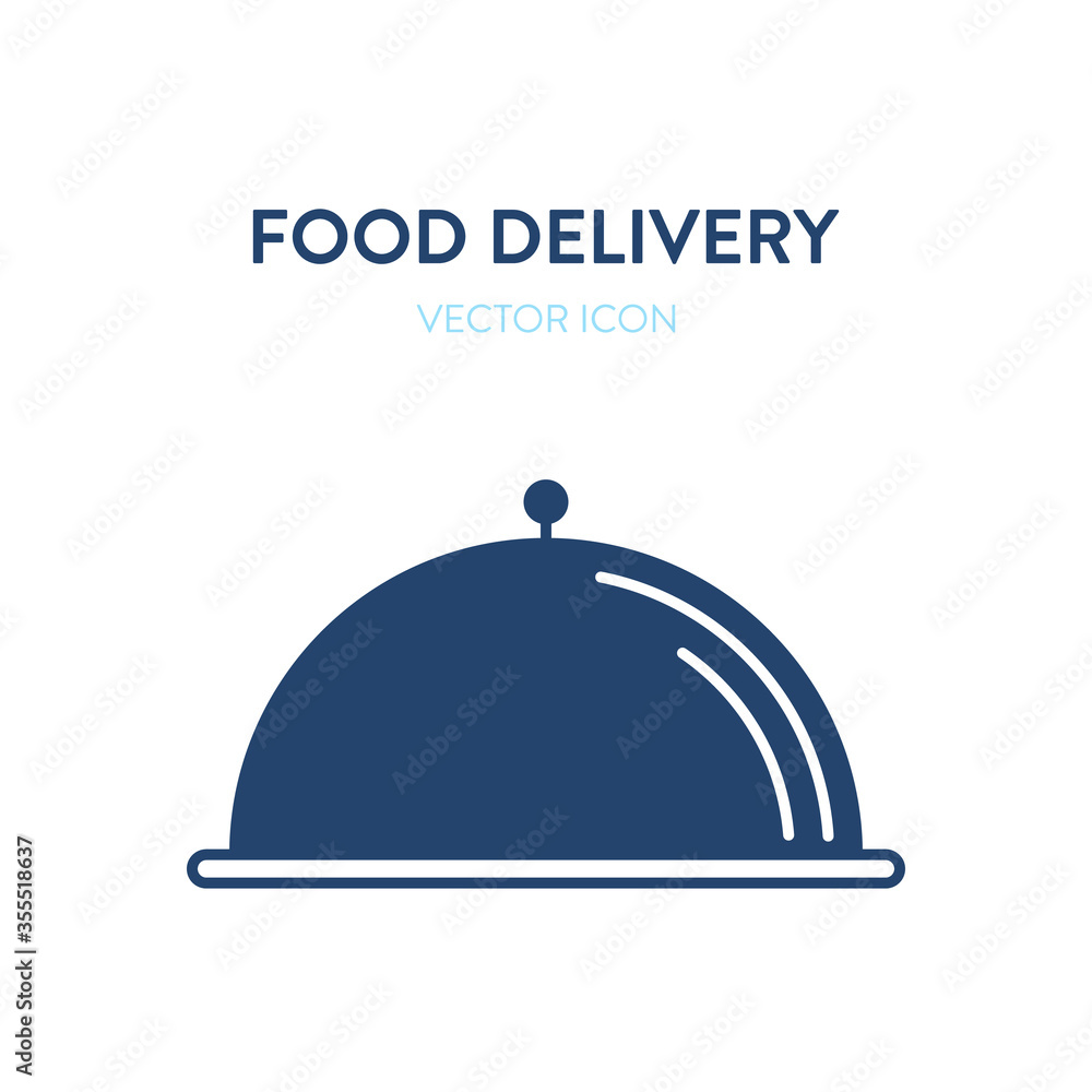 Obraz premium Metal platter icon. Vector concept illustration of a closed stainless steel plate of food. Represents a concept of serving food, eating in a restaurant, haute cuisine and professional kitchen
