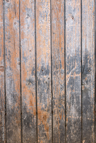 Background of Old brown, grey and blue wooden wall, wood texture, grunge wood panels.