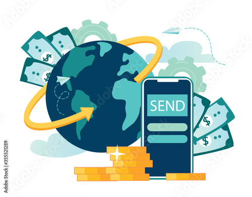 Vector illustration, digital currency exchange, finance, digital money market, cryptocoin wallet, stock exchange, online money transfer