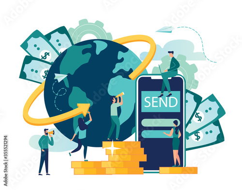 Vector illustration, digital currency exchange, finance, digital money market, cryptocoin wallet, stock exchange, online money transfer