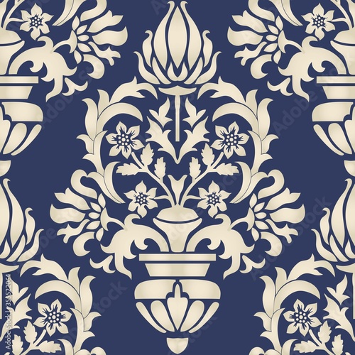 Seamless damask wallpaper. Seamless vintage pattern in Victorian style . Hand drawn floral pattern. Vector illustration