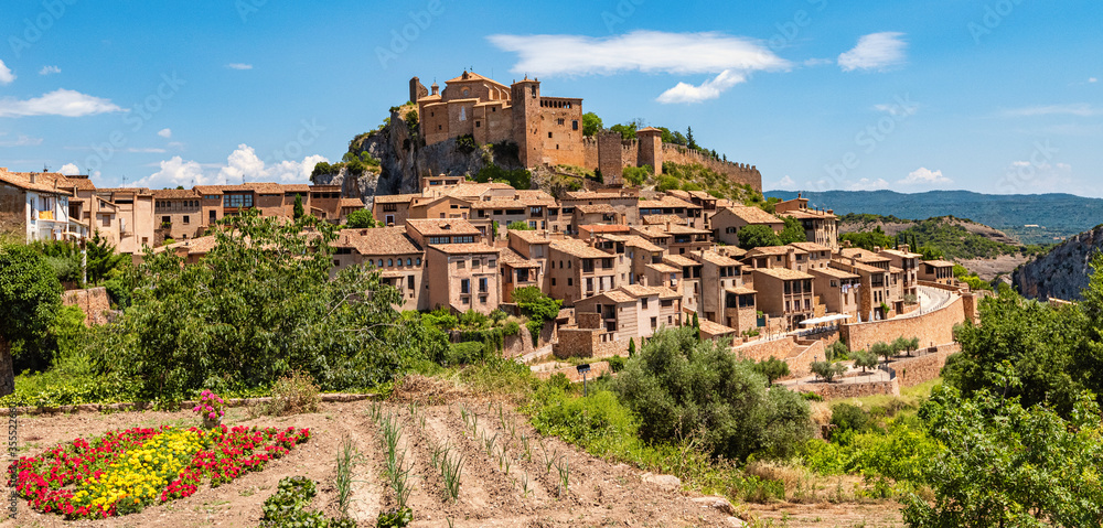 A panoramic view of the medieval city of Alquezar in the hills of Spain