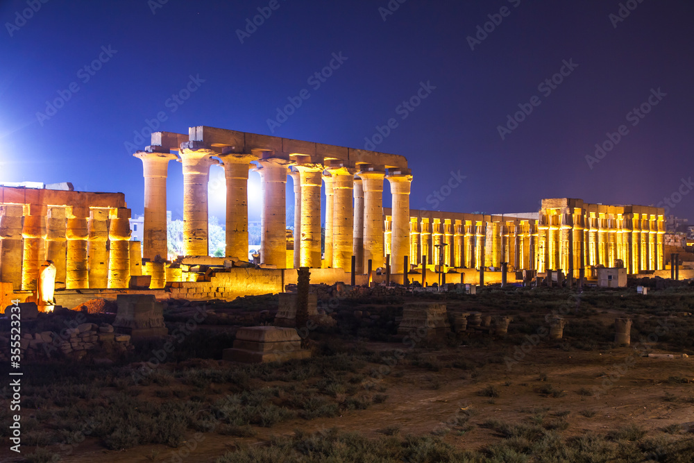 Ancient Luxor temple at night, UNESCO World Heritage site, Luxor, Egypt.