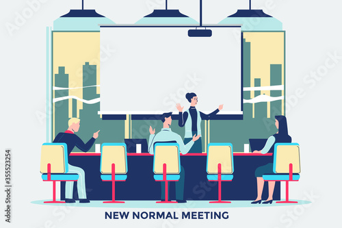 New Normal Behavior People Meeting at the Office after Coronavirus Covid-19 Pandemic