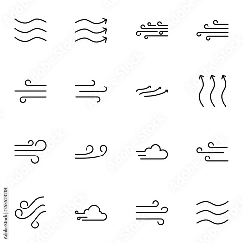 Air icon set. Simple wind, breeze, cloud, zephyr outline icons sign, vector illustration.