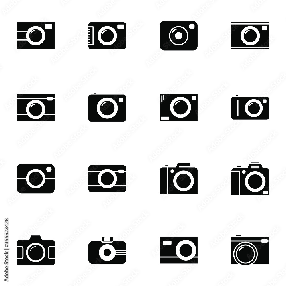 Camera, shutter, photograph icon set. Simple studio camera solid icon sign concept. Camera, shutter, photograph icon set. Simple studio camera solid icon sign concept.