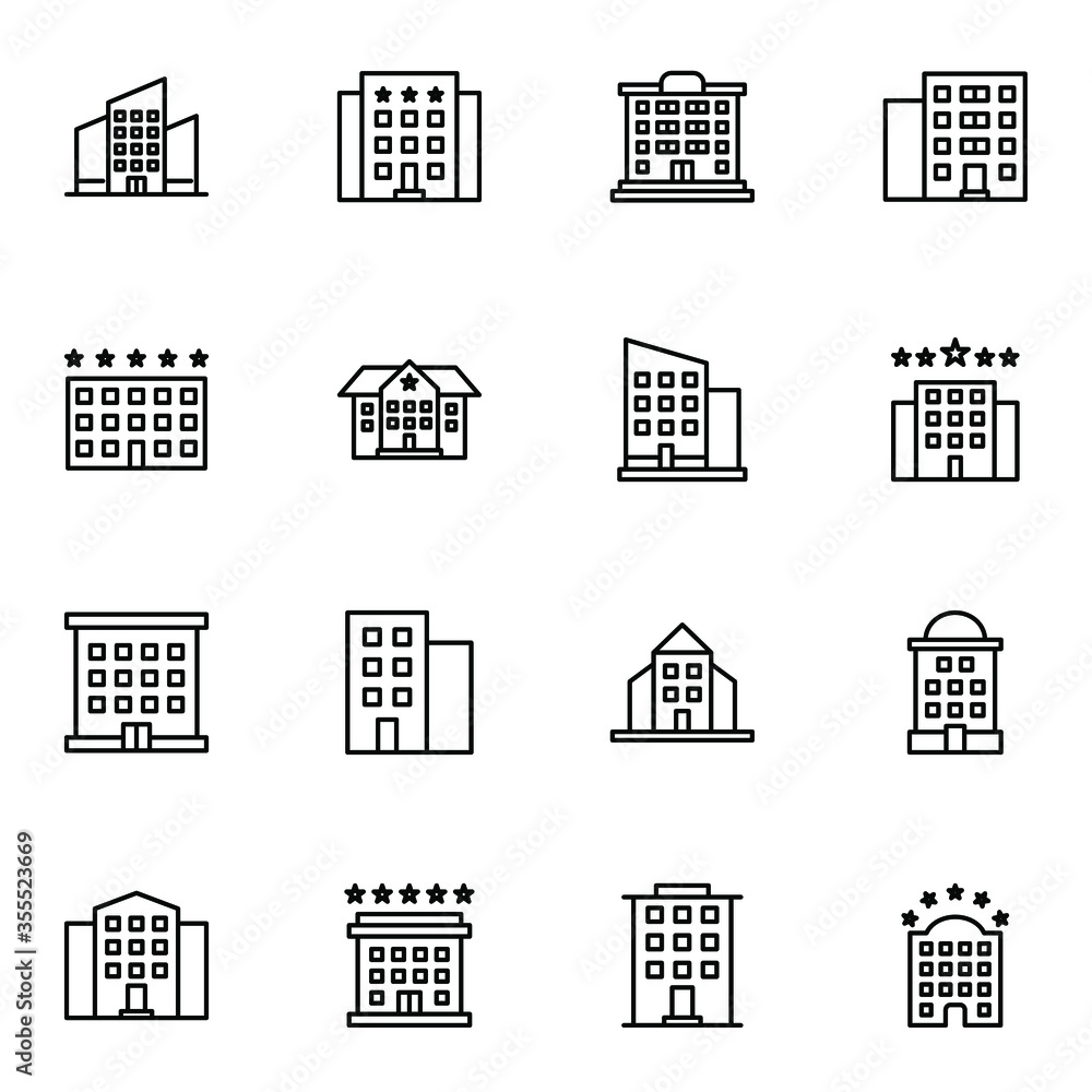 Building icon set. Simple hotel, apartment, construction line icons sign, vector illustration.