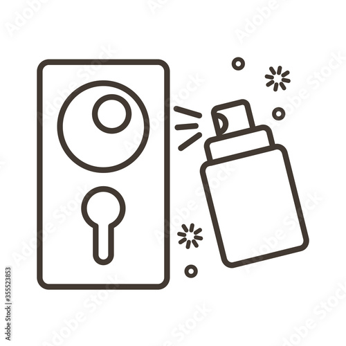 disinfected surface of door handle with spray bottle line style