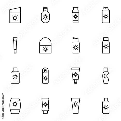 Sun cream, sunblock icon set. Simple sunscreen, skincare,body lotion outline icons sign, vector illustration.