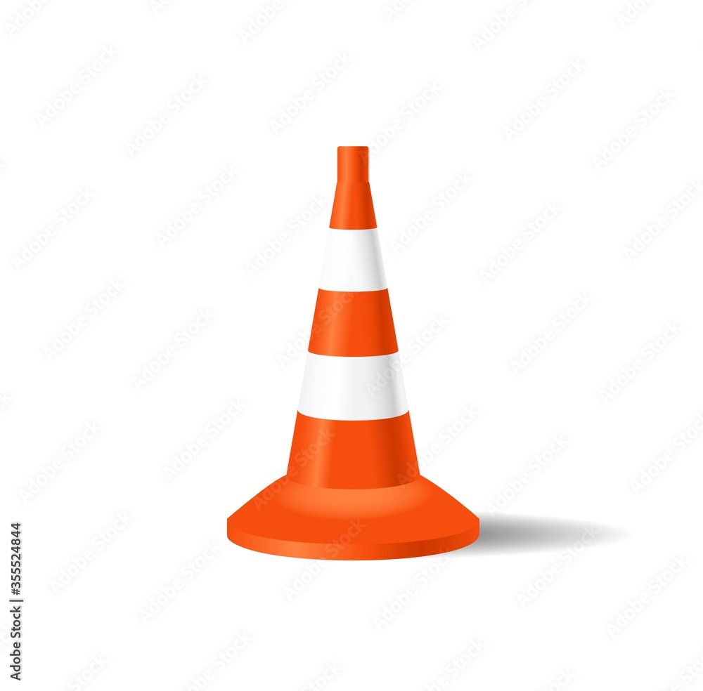 Road Cone. Vector illustration of traffic cone. Road cone - repair illustration. Vector eps 10. White and orange traffic cone. Sign used for road safety during construction or accidents Road Cone. Vector illustration of traffic cone. Road cone - repair illustration. Vector eps 10. White and orange traffic cone. Sign used for road safety during construction or accidents