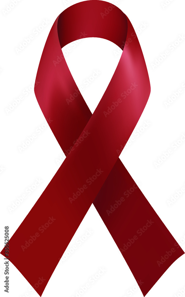Realistic dark red ribbon as a symbol of support for the disabled, a ...
