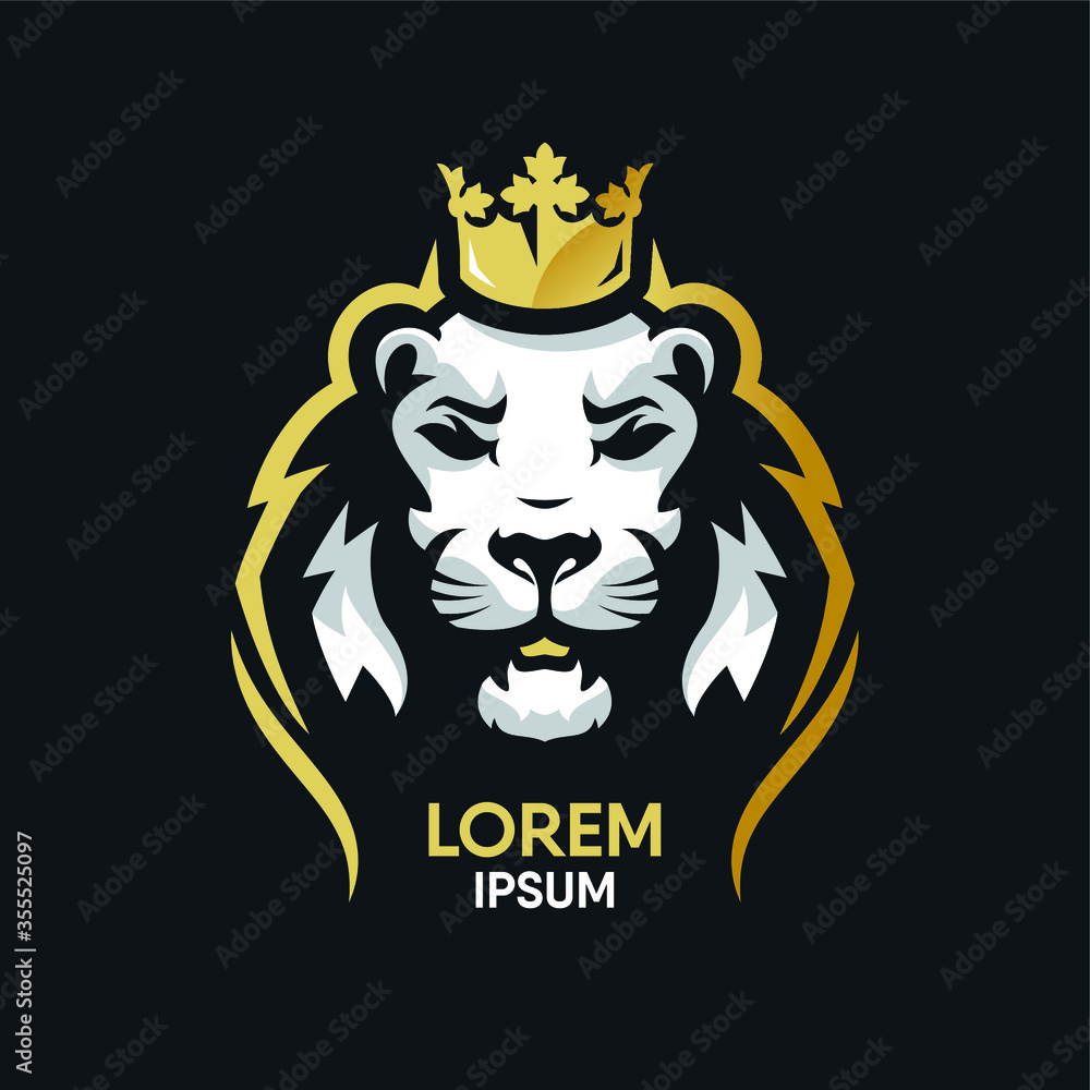 Fototapeta premium Lion king in crown logo template mascot sport or business logo 
