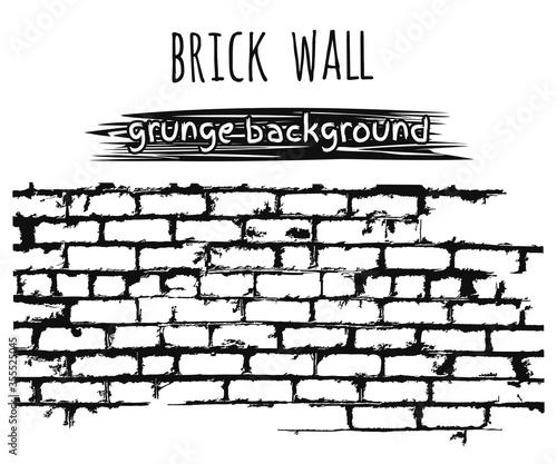 Old brick wall. Brickwork grunge black and white background. Vector illustration