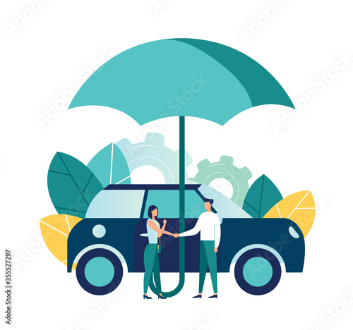 Vector illustration, car insurance, umbrella covering
